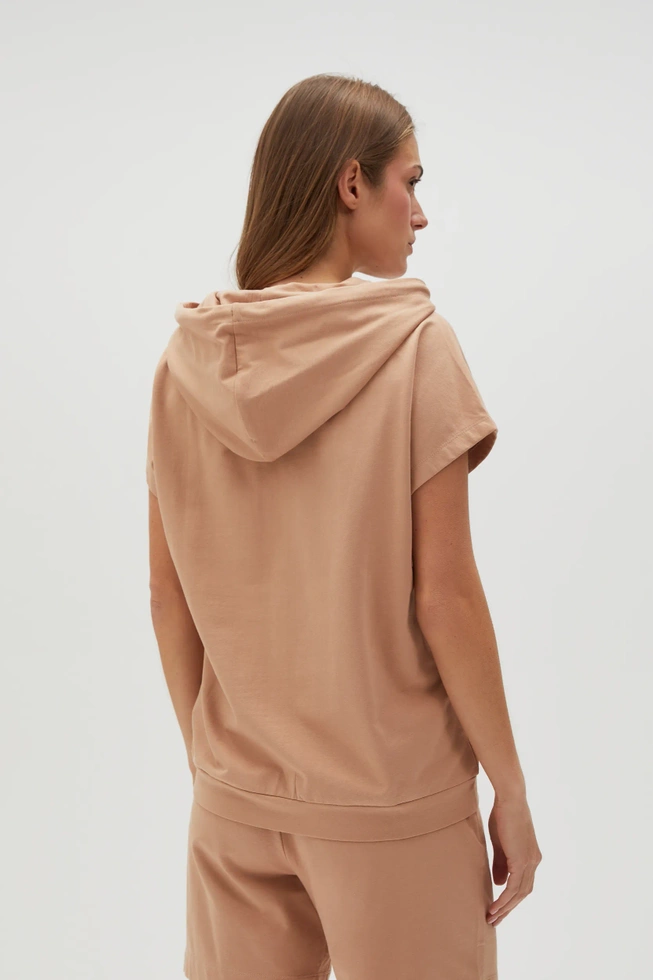 Bluza z kapturem i krótkimi rękawami beżowa