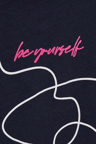 Bluzka z nadrukiem w kształcie twarzy granatowa