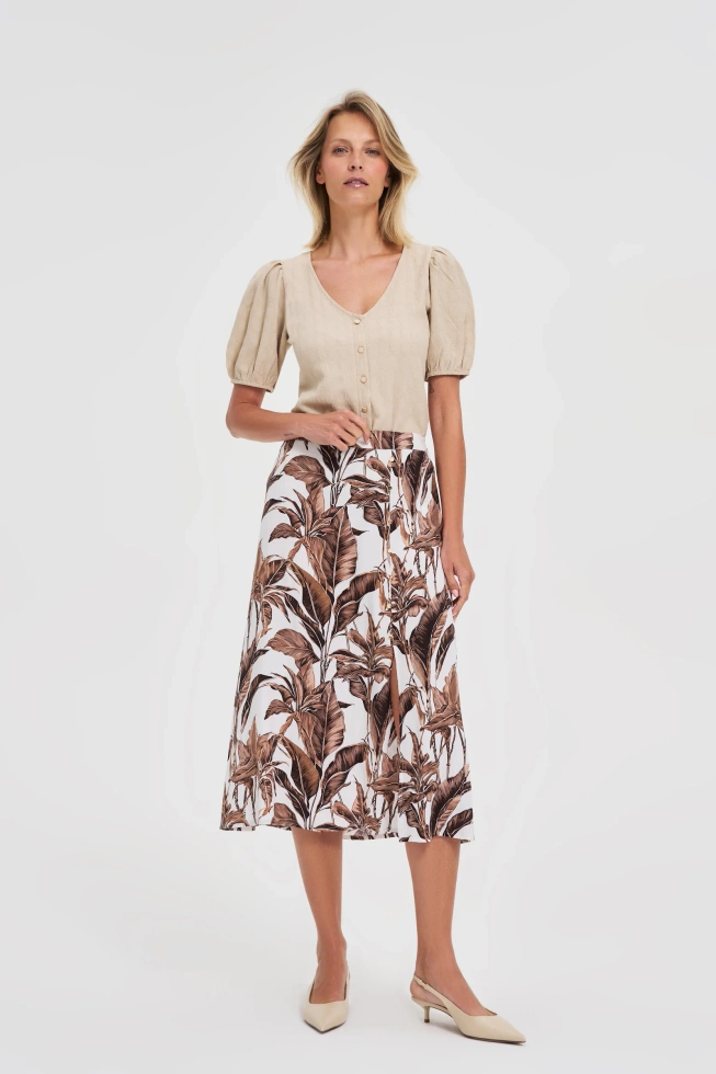 Bluzka z bufiastymi rękawami beżowa