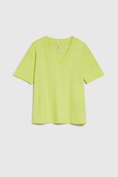 T-shirt z dekoltem w serek limonkowy