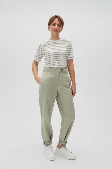 Bluzka w paski z okrągłym dekoltem oliwkowa