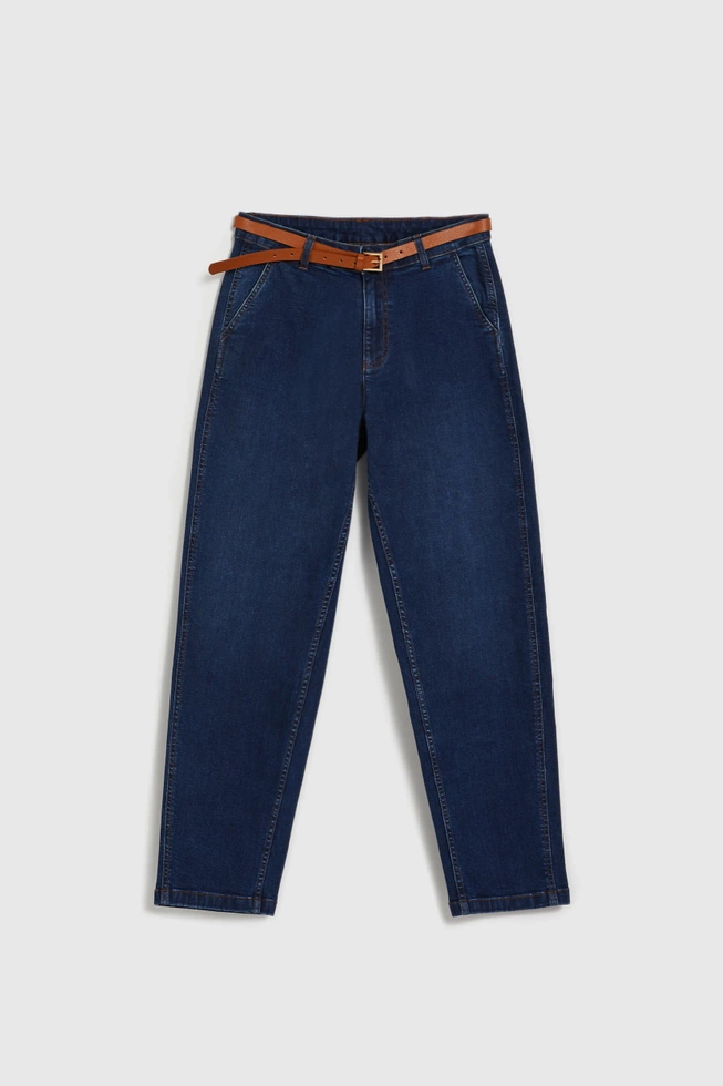 Jeansy z prostymi nogawkami i z paskiem niebieskie