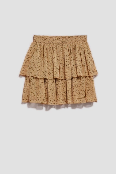Spódnica mini z falbanami ciemnobeżowa