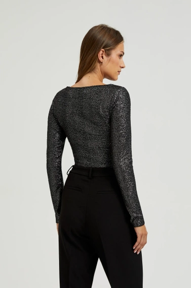 Błyszcząca bluzka z długimi rękawami czarna