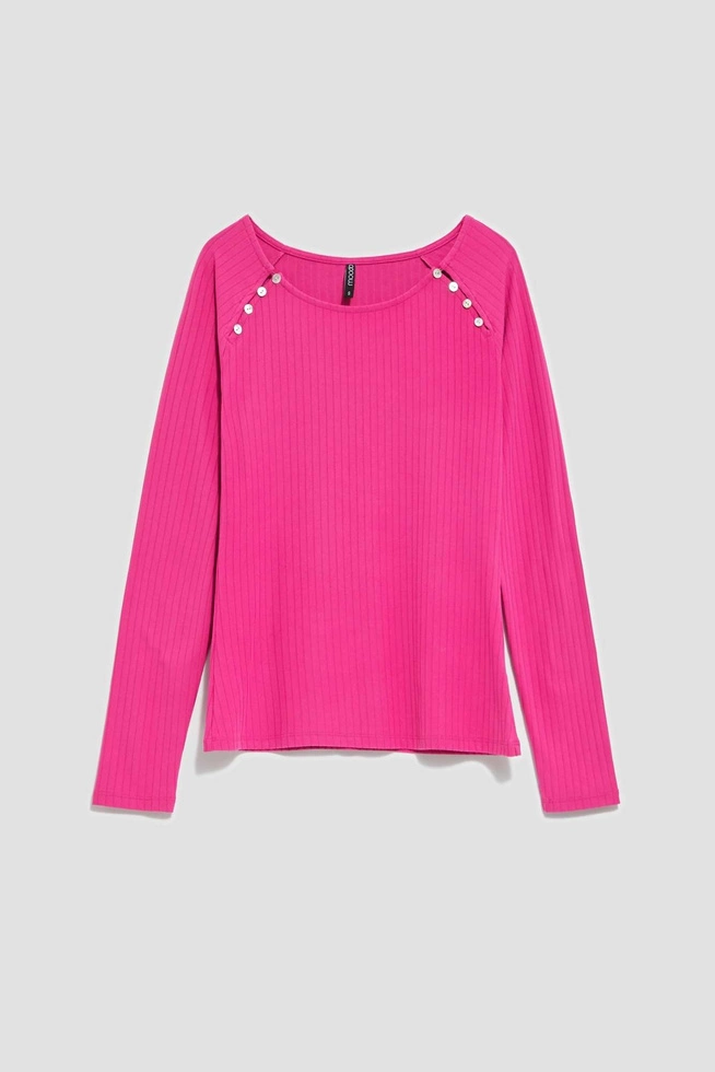 Bluzka z prążkowanej dzianiny fuksjowa