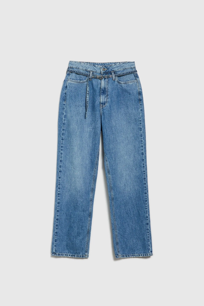 Szerokie jeansy z paskiem niebieskie