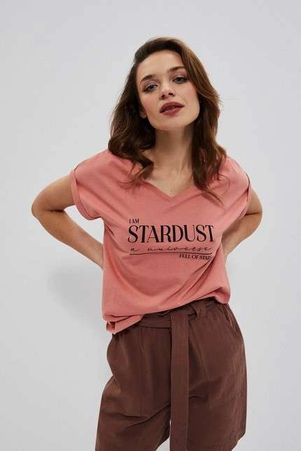 Bawełniana bluzka z nadrukiem ceglasta