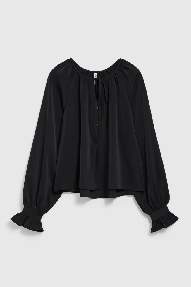 Koszula z bufiastymi rękawami i wiązanym dekoltem czarna