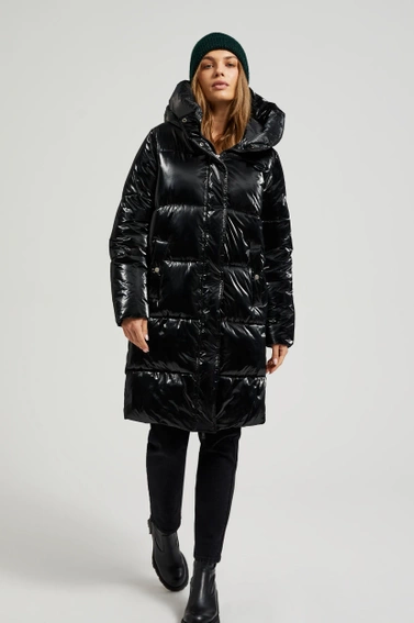 Długa kurtka z kapturem czarna 