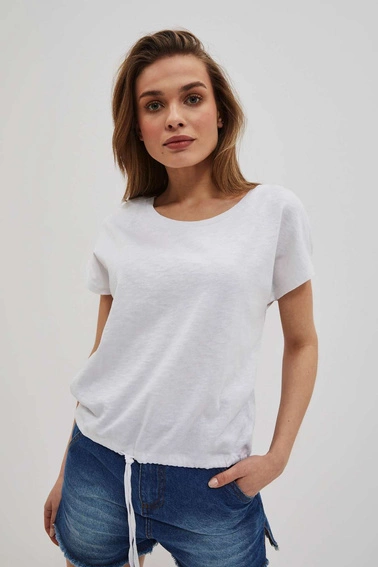 T-shirt z wiązaniem w pasie biały