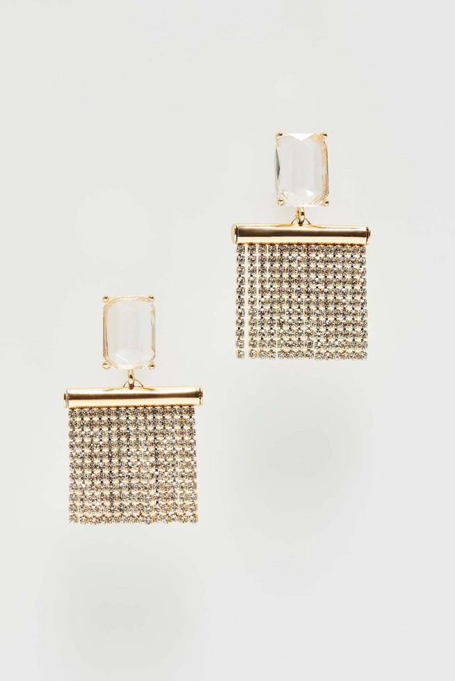 Wiszące kolczyki z cyrkoniami koloru złotego