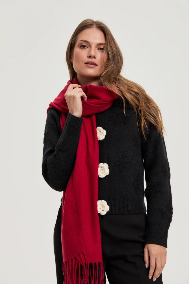Szal z frędzlami czerwony