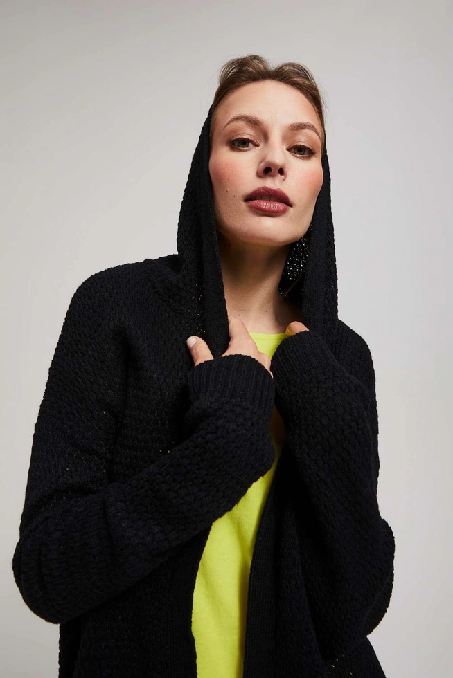 Długi kardigan z kieszeniami czarny