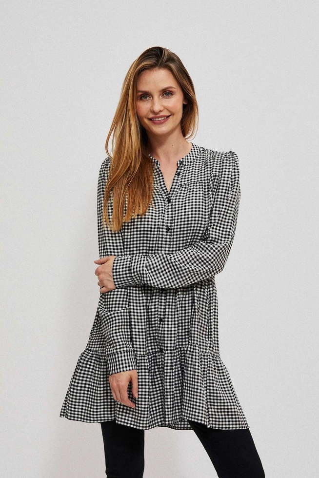 Koszula z falbaną biało czarna