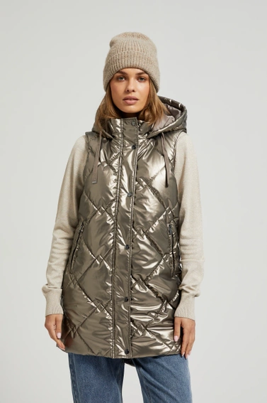 Pikowana kamizelka z kapturem beżowa