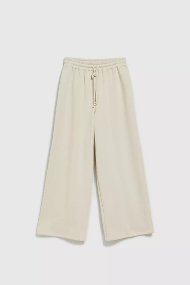 Spodnie dresowe z szerokimi nogawkami wiązane w talii beżowe