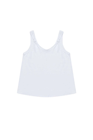 Bawełniany top z dekoltem w serek i wiązaniem na ramiączkach biały