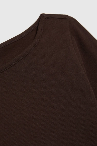 Dopasowana bluzka z długimi rękawami brązowa