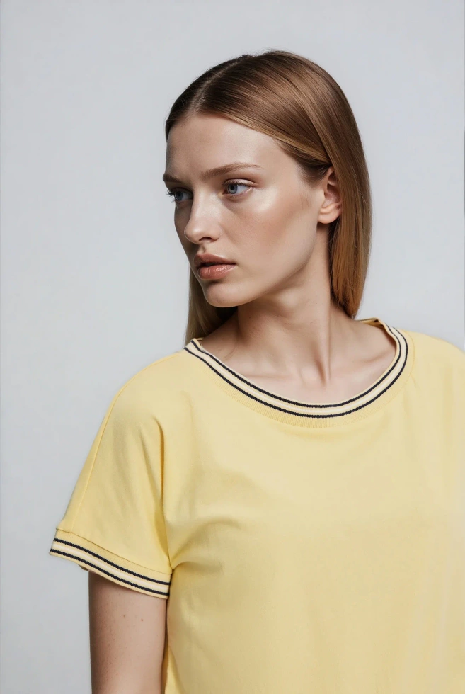 Bluzka z ozdobną lamówką żółta