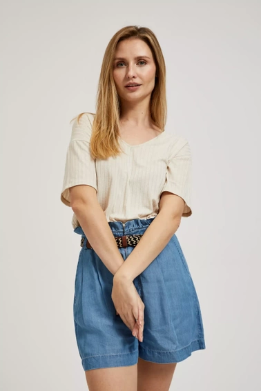 Gładka bluzka z dekoltem w serek beżowa