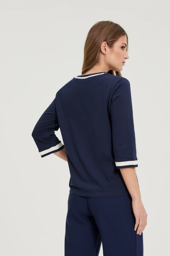 Bawełniana bluzka z dekoltem w serek granatowa