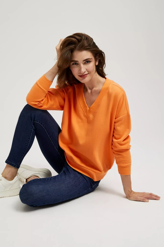 Bluza z dekoltem w serek pomarańczowa