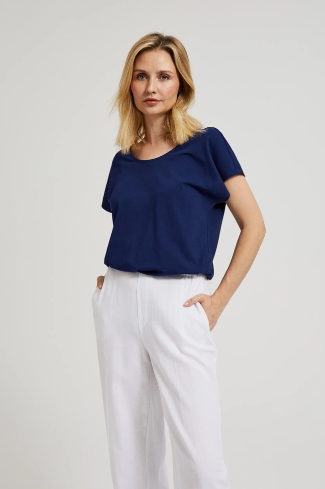 Bluzka z dekoltem na plecach granatowa