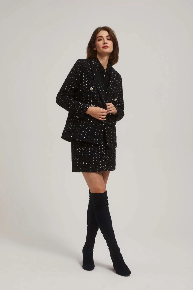 Spódnica w tweedowym stylu z ozdobnymi guzikami czarna