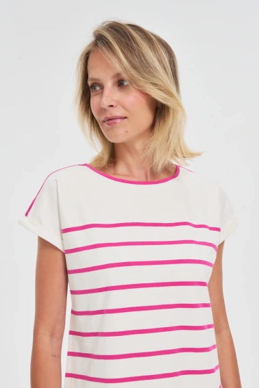 Bawełniana bluzka w paski fuksjowa