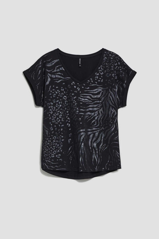 Bawełniana bluzka z błyszczącym nadrukiem czarna