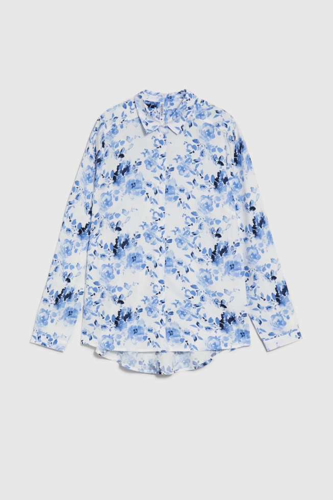 Wiskozowa koszula w kwiaty niebieska