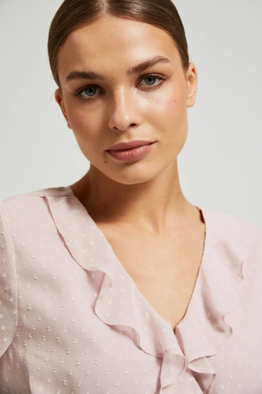 Koszula z falbaną i bufiastymi rękawami różowa