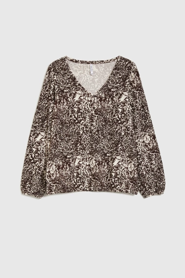 Bluzka z dekoltem w serek brązowa