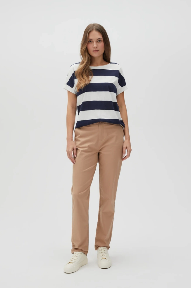 Bluzka w paski z krótkimi rękawami granatowa