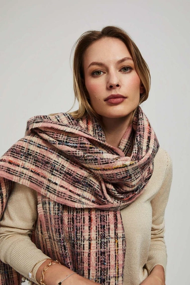 Szalik w kratę z metaliczną nitką różowy