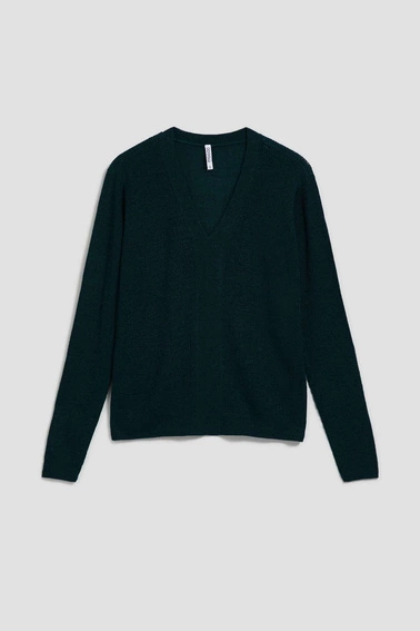 Dopasowany sweter z dekoltem w serek szmaragdowy