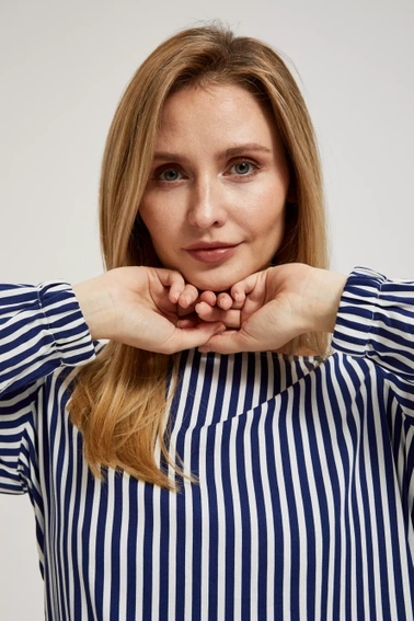 Koszula z okrągłym dekoltem i cienkimi paskami biało-granatowa