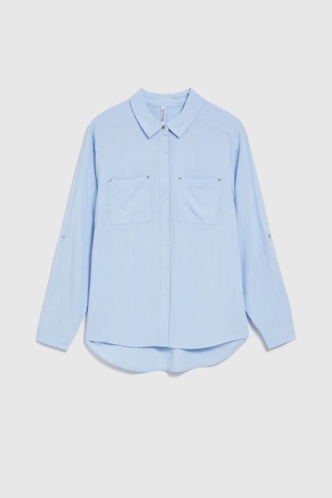Wiskozowa koszula z kieszeniami blękitna