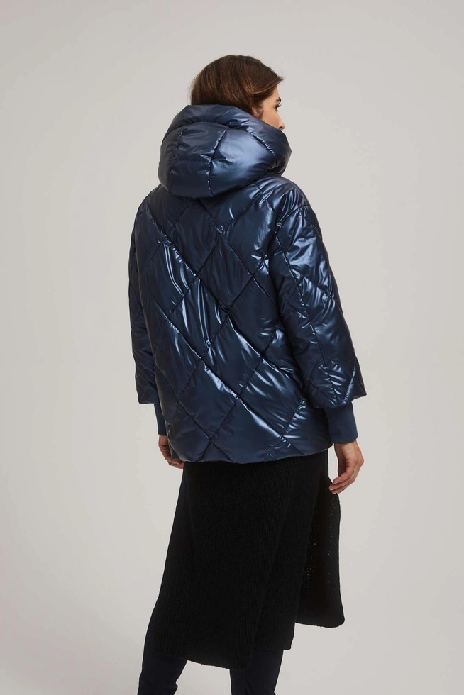 Metaliczna pikowana kurtka granatowa