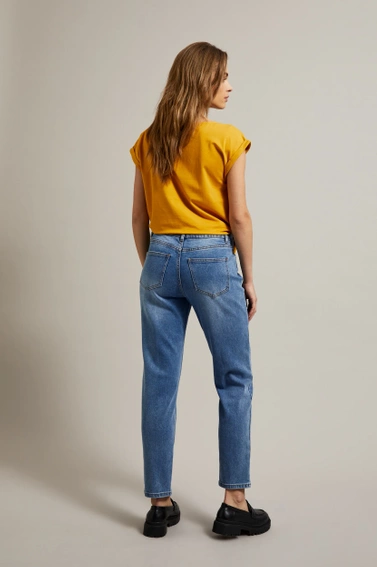 Gładkie jeansy boyfriend niebieskie