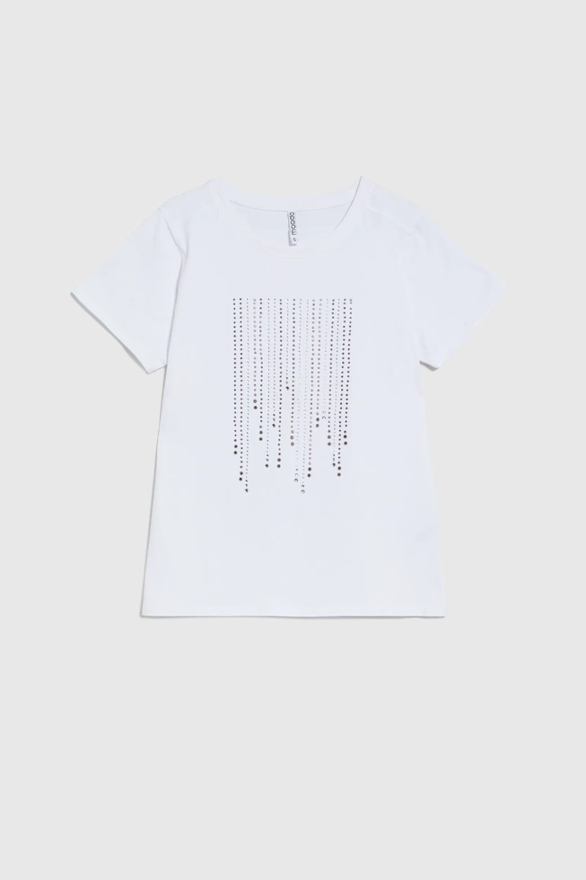 Bluzka z okrągłym dekoltem i aplikacją biała