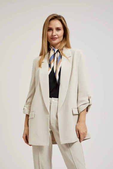 Marynarka z marszczonym rękawem 3/4 beżowa