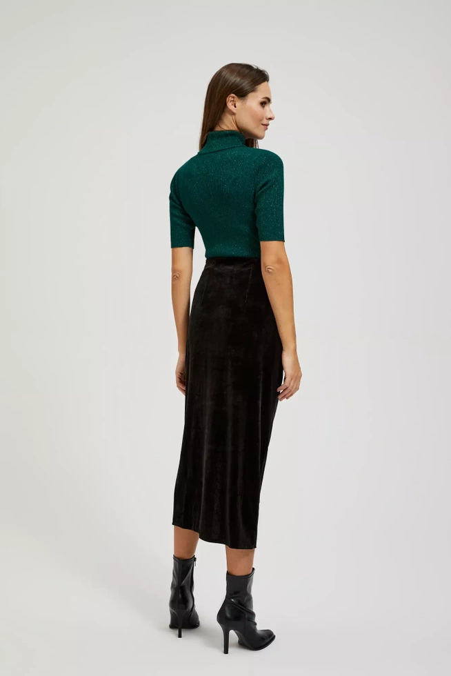 Welurowa spódnica z rozcięciem