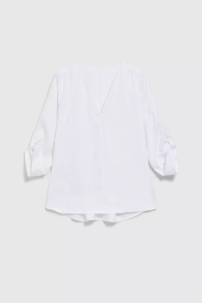 Koszula z dekoltem w serek i podwijanymi rękawami biała
