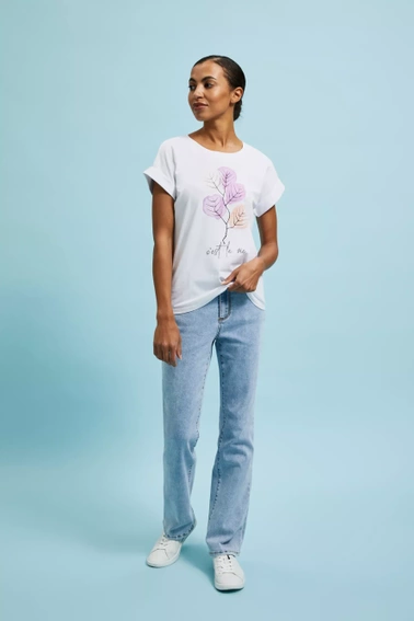 T-shirt z roślinnym wzorem biały 