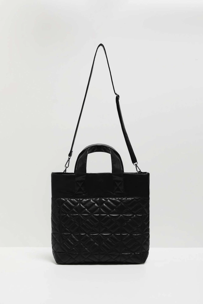 Pikowana torba na ramię ze skóry ekologicznej czarna