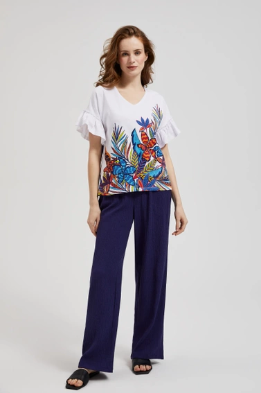 Bluzka z roślinnym printem biała