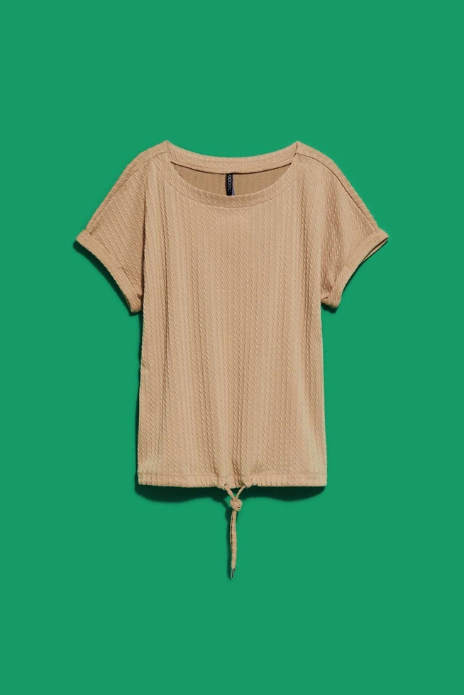 Bluzka ze strukturalnej tkaniny ciemnobeżowa