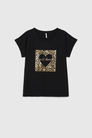 T-shirt z nadrukiem i napisem czarny