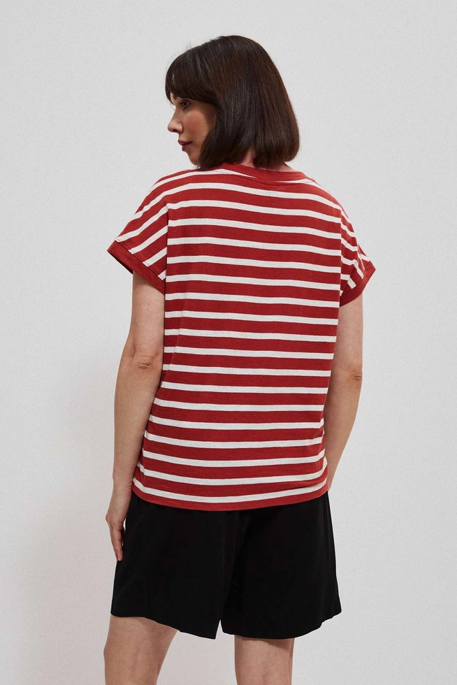 Bawełniana bluzka w paski rubinowa